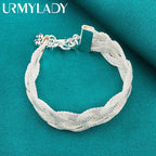 Braid Chain Bracelet 925 Sterling Silver Men Women Wedding Fashion Jewellery