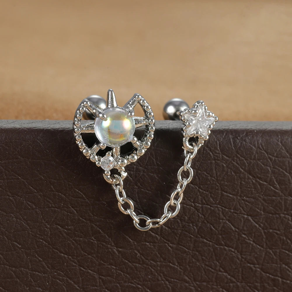 New Double Ear Studs Tassel Chain Hanging Earrings Flower Butterfly