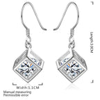 925 Sterling Silver 30mm Square Zircon Earrings Women Charm Wedding Jewellery