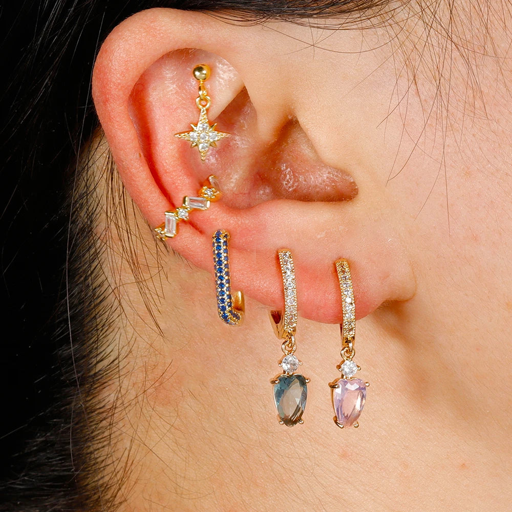 2PCS New Design Stainless Steel Heart Hoop Earring Vintage Zirconia