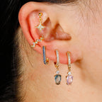 2PCS New Design Stainless Steel Heart Hoop Earring Vintage Zirconia