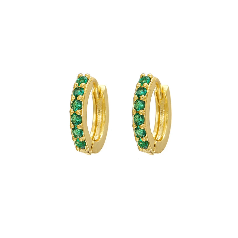 Green Zircon Tassel Chain Stainless Steel Hoop Earrings 18K Gold
