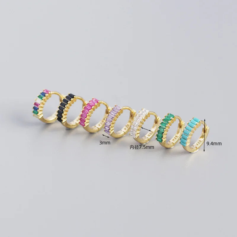 2PCS Stainless Steel Circle Hoop Earrings Colourful Zircon Crystal
