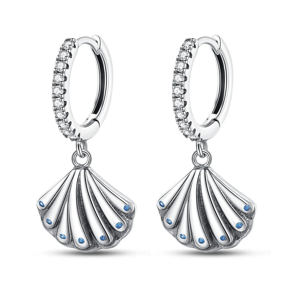 925 Sterling Silver Blue Devil Fish Hoop Earrings Anniversary Jewellery Gift