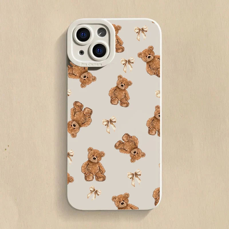 Cute Bow Bear Silicone Case for Xiaomi Mi 15 14T 13T Pro Poco F6 F5