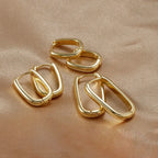 2PCS Gold Colour Square Stainless Steel Hoop Earrings Minimalist Punk
