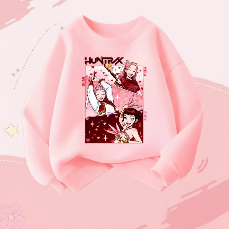 K-pop Girls Long Sleeve Pullover Cartoon Print Casual O-Neck Hoodie
