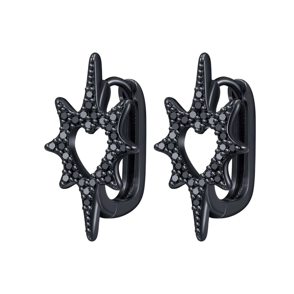 925 Sterling Silver Simple Love Heart Zircon Circle Hoop Earrings Jewellery