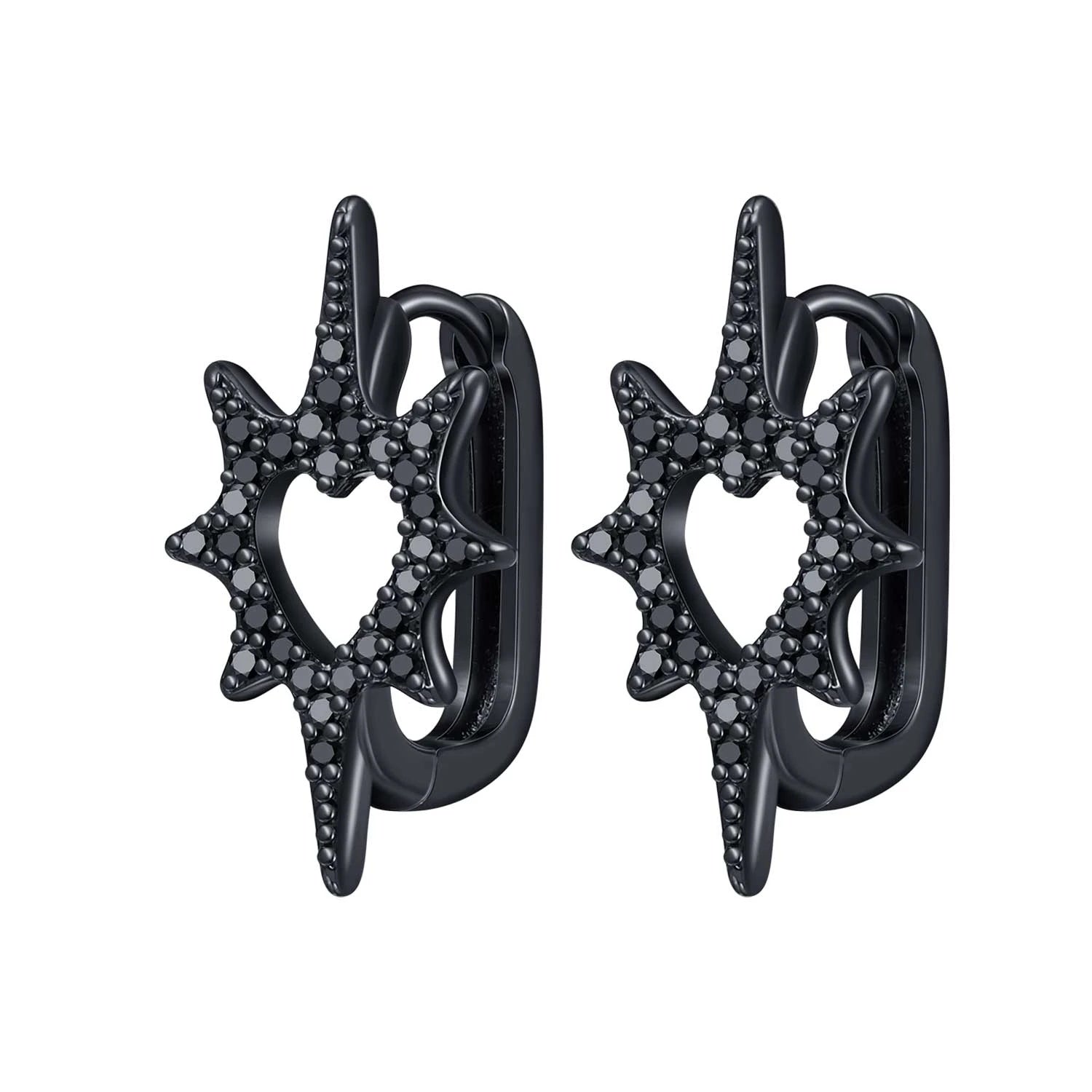 925 Sterling Silver Star Moon Heart Shape Versatile Hoop Earrings Fine Gift