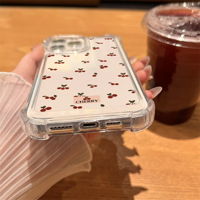 Cute Cherry Pattern Clear Case for iPhone 17 16 15 14 13 Pro Max