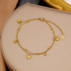 Flower Butterfly Heart Stainless Steel Charm Bracelet Gold Colour