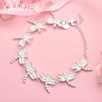 925 Sterling Silver 8-inch Dragonfly Bracelet Women Wedding Party Jewellery
