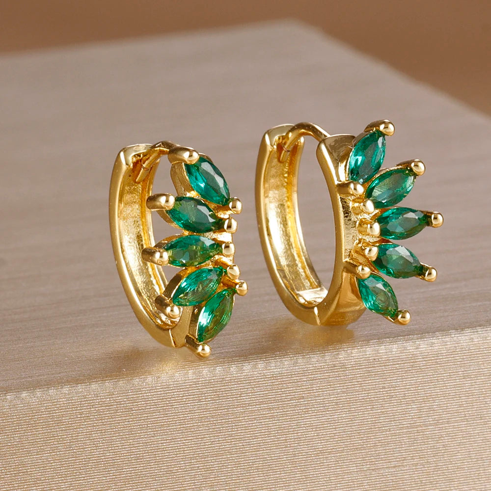 Light Luxury Horse Eye Zircon Hoop Earrings 18K Gold Plated Punk
