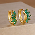 Light Luxury Horse Eye Zircon Hoop Earrings 18K Gold Plated Punk