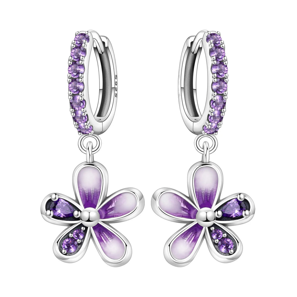 925 Sterling Silver Blue Iris Flower Hoop Earrings Anniversary Jewellery Gift