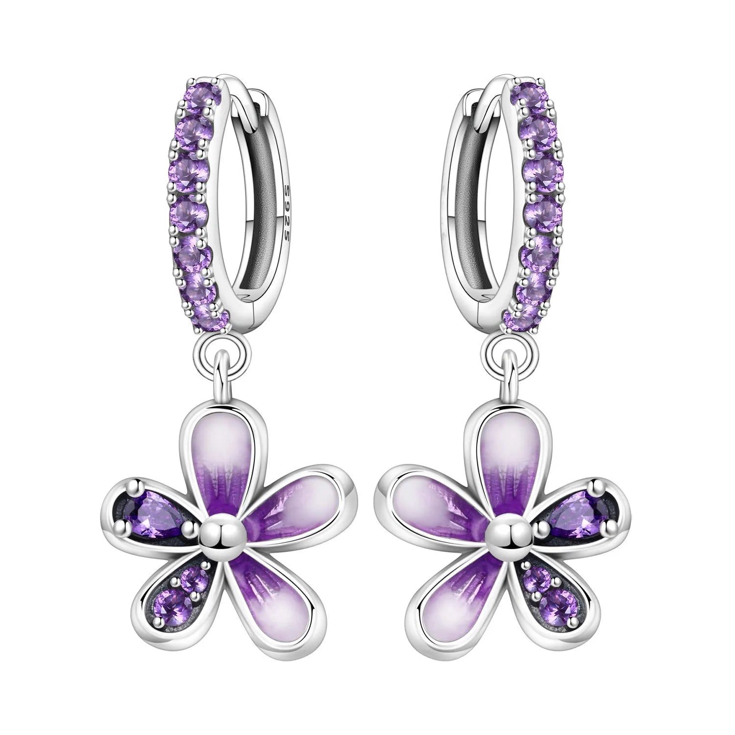 925 Sterling Silver Blue Iris Flower Drop Earrings Anniversary Jewellery Gift