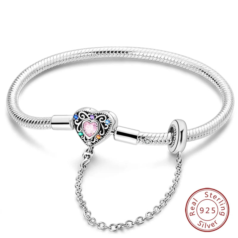 925 Sterling Silver Forever Love Peach Heart Bracelets Star Moon Airplane Earth Bracelets For Women Fit DIY Charms Party Jewelry