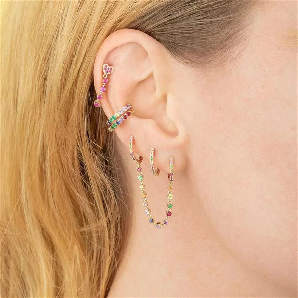 New Design Stainless Steel Zirconia Hoop Earrings Gold Colour Pendant