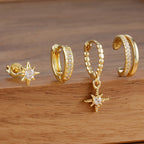 4pcs Stainless Steel Cubic Zirconia Star Dangle Earring Set Clips