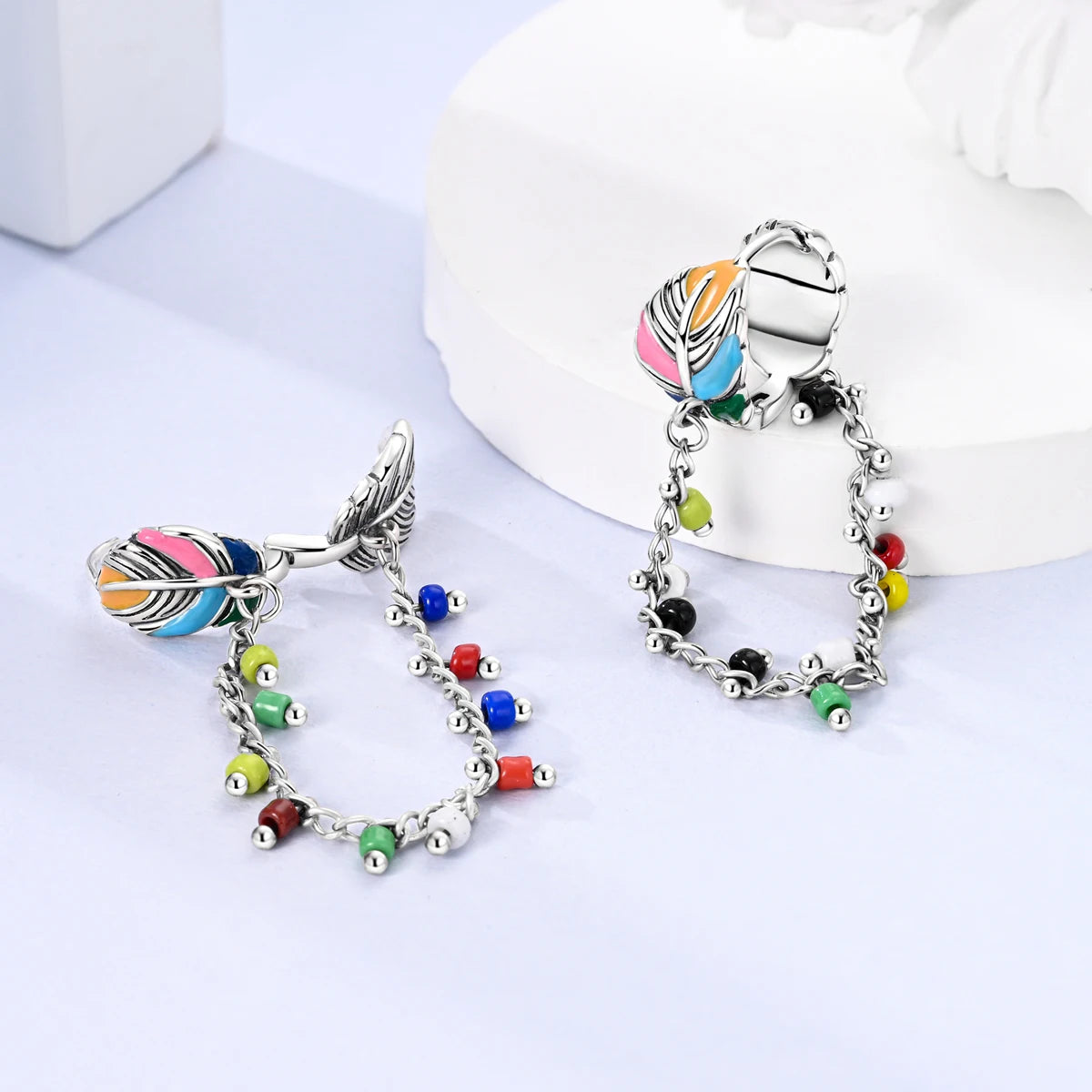 925 Sterling Silver Dreamcatcher Feather Ear Studs Hoop Earrings Jewellery Gift