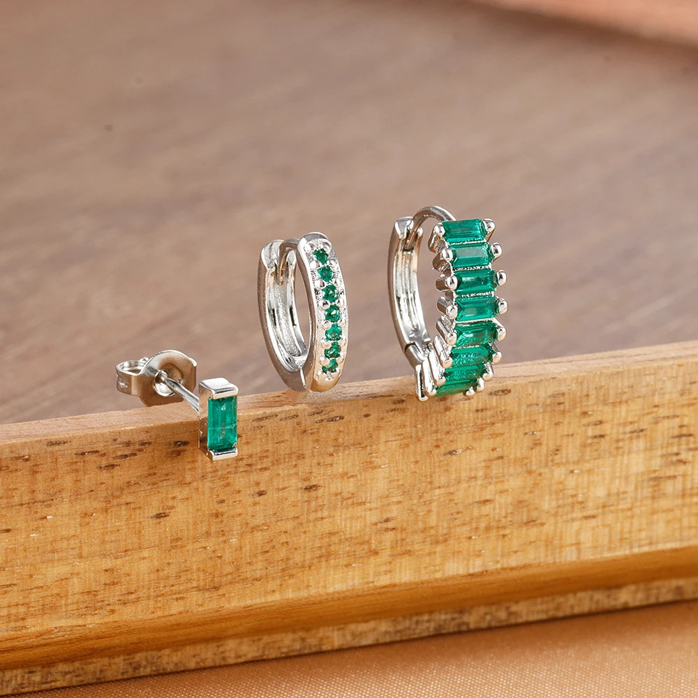 3PCS Trendy Round Circle Hoop Earrings Square Stud Cartilage Piercing