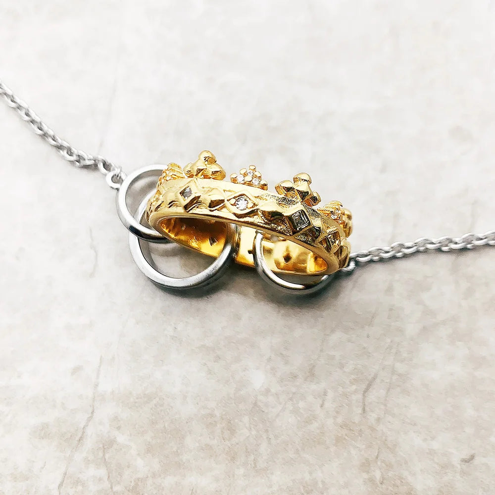 Royal Crown Gold Necklace Link Chain 925 Sterling Silver Romantic Jewellery