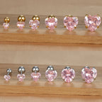 1PC Simple Pink Cubic Zirconia Heart Small Stud Earrings Steel