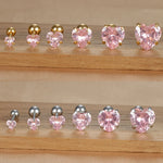 1PC Simple Pink Cubic Zirconia Heart Small Stud Earrings Steel