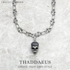 Skull Pave Charm Necklace 925 Sterling Silver Rebel Steel Men Women Gift