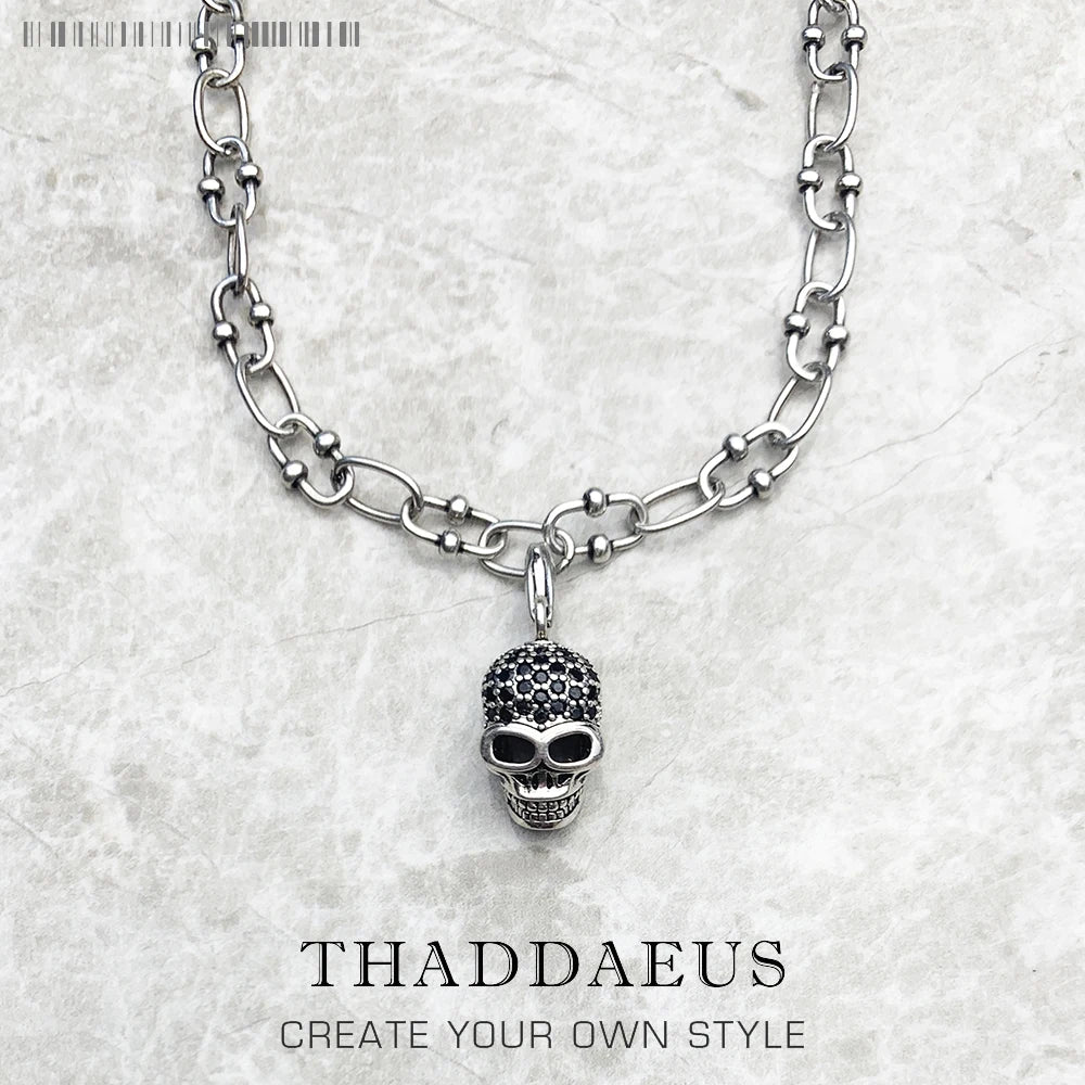 Skull Pave Charm Necklace 925 Sterling Silver Rebel Steel Men Women Gift