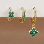 3PCS Fashion Orange Blue Zircon Hanging Earrings Stainless Steel Flower