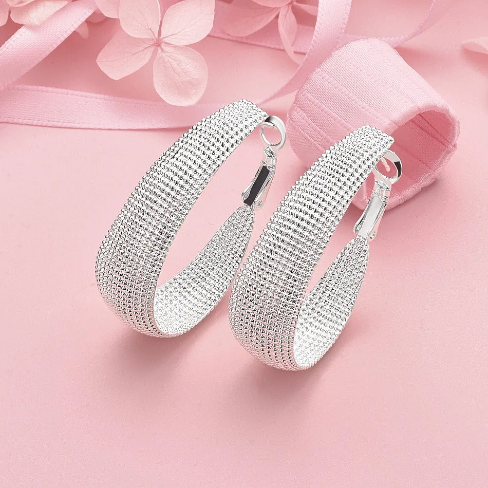 925 Sterling Silver Heart & Round Hoop Earrings Women Charm Party Jewellery