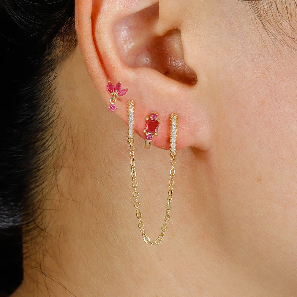3PCS Stainless Steel Long Chain Two Hole Piercing Earrings Tassel
