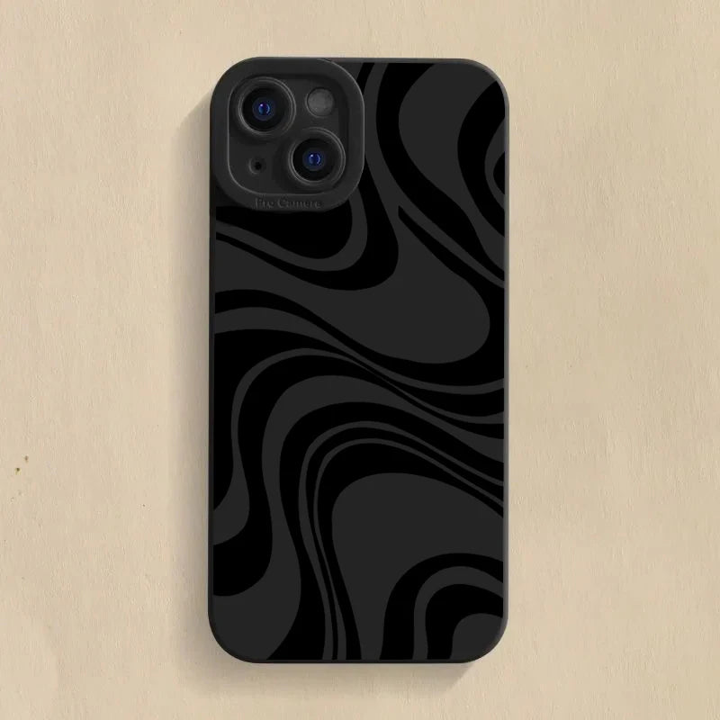 Black Wave Pattern Print Case for iPhone 16 15 14 13 12 Pro Max