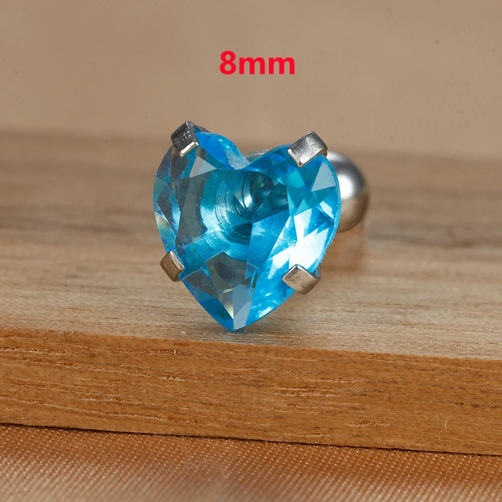 1PC Fashion Zircon Heart Helix Tragus Piercing Stud Earrings Steel