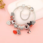 Red Black Enamel Bowknot Heart Pendant Bracelet Mickey Minnie Beads Gift