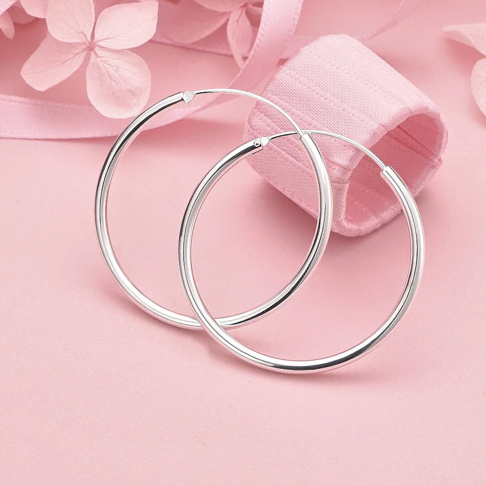 925 Sterling Silver Heart & Round Hoop Earrings Women Charm Party Jewellery