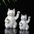 25cm Resin Lucky Cat Statue Nordic Animal Figurine Office Living Room Ornaments