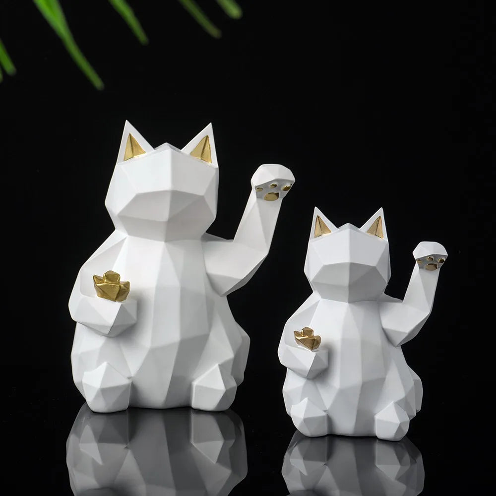 25cm Resin Lucky Cat Statue Nordic Animal Figurine Office Living Room Ornaments