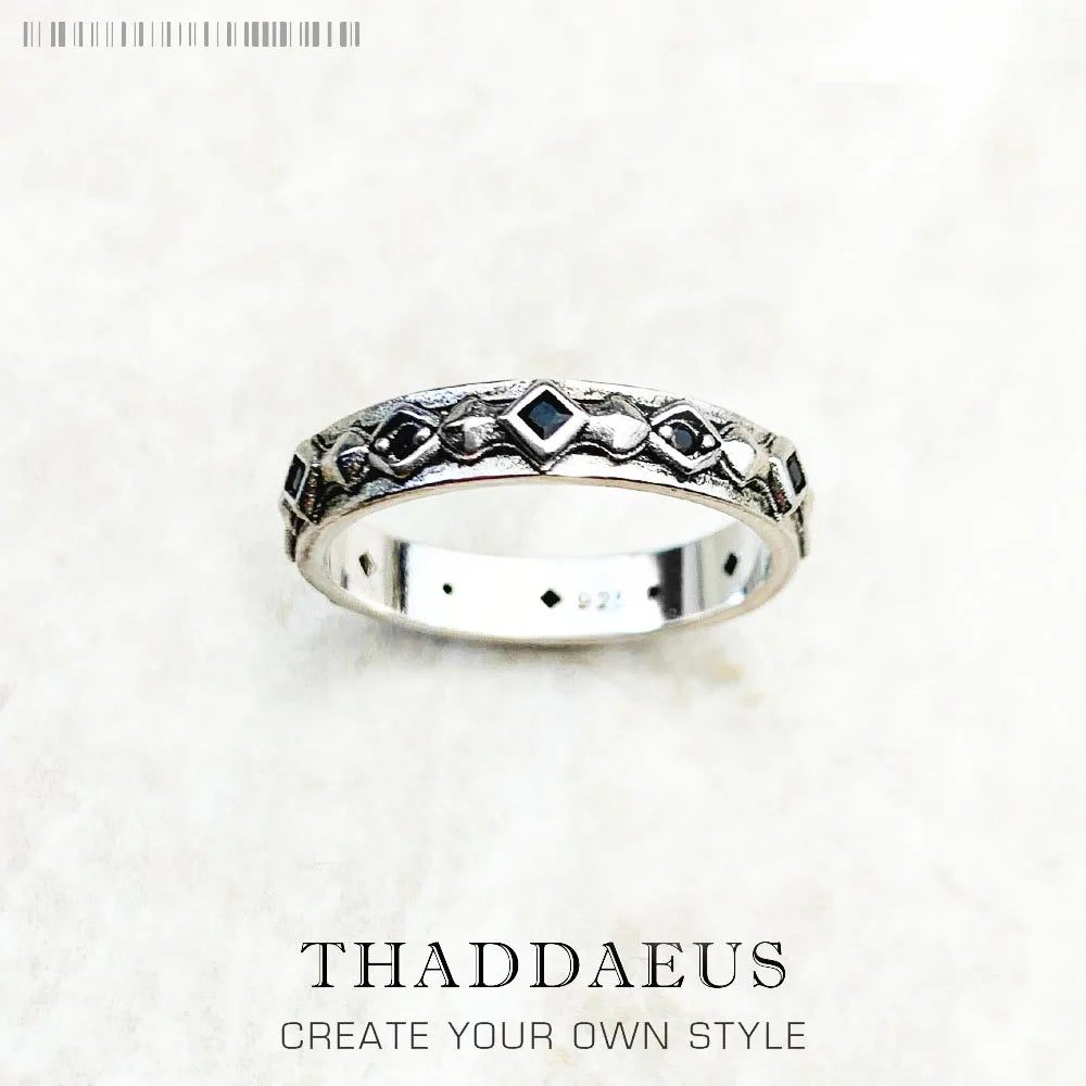 Noble Black Stone Ring 925 Sterling Silver Detailed Vintage Jewellery Men Women