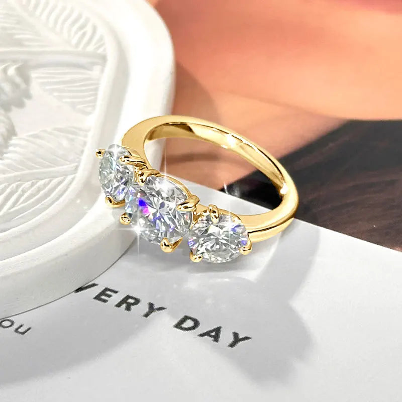 4cttw Round Moissanite Wedding Engagement Ring 14k Gold Filled 3-Stone Band