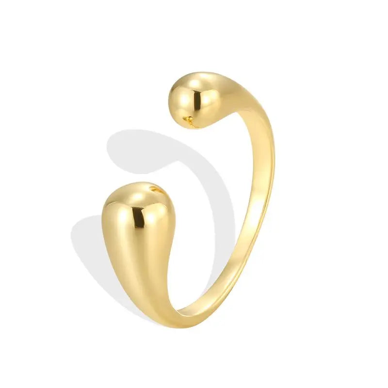 925 Sterling Silver Smooth Double Ball Beads Ring Adjustable Gold Colour Geometric Couple Jewellery