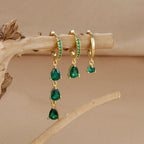 3PCS Exquisite Crystal Zirconia Water Drop Gold Colour Dangle Set