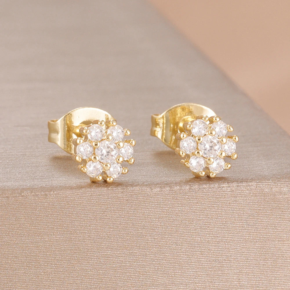 2PCS Fashion Geometry Zirconia Twinkle Star Stud Earrings Shinny