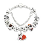 Red Pink Black Crystal Animal Charm Bracelet Heart Mickey Minnie Gift