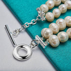 Natural Freshwater Pearl Chain Bracelet 20cm 925 Sterling Silver Wedding Gift