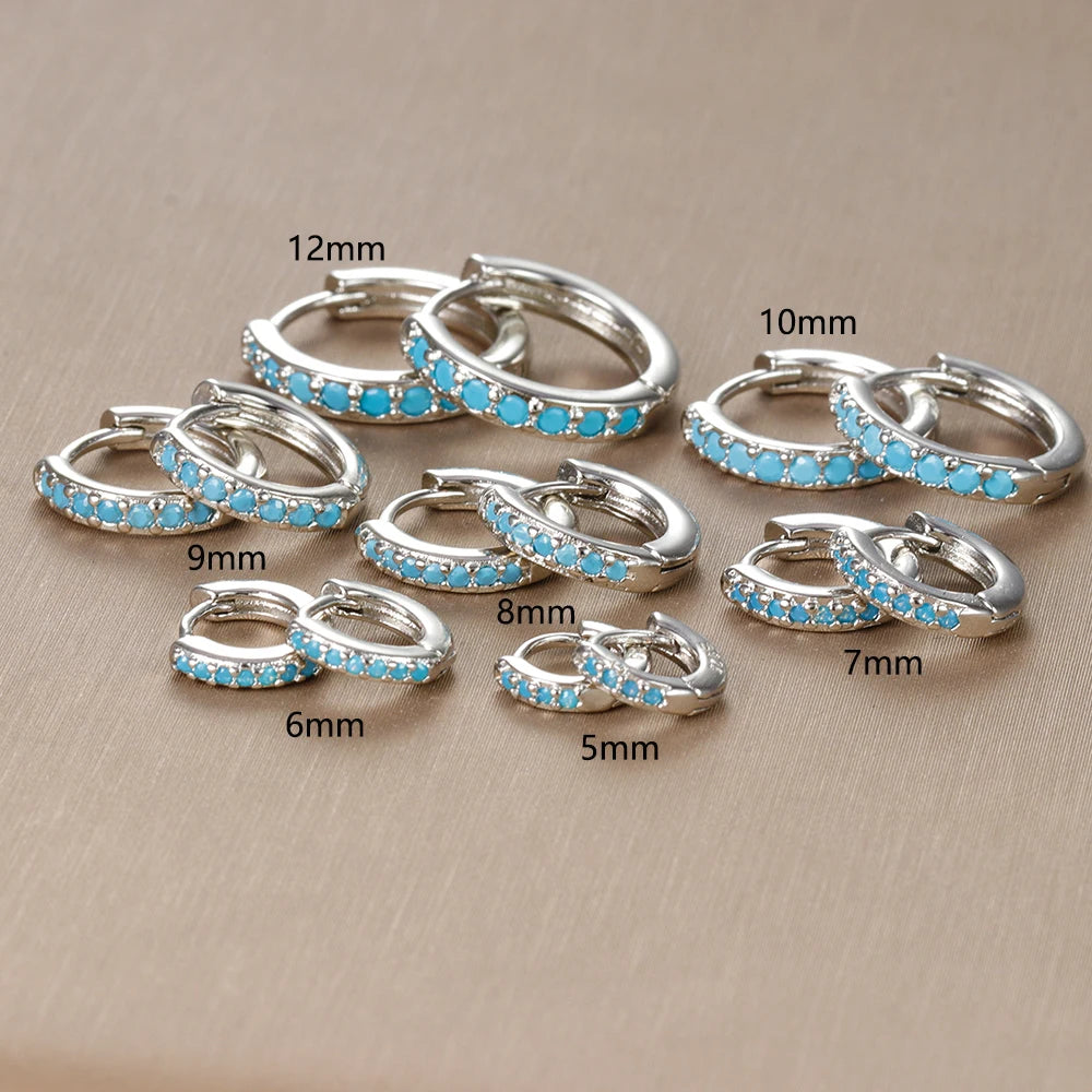 2PCS Minimal Crystal Zirconia Stainless Steel Hoop Earrings Huggie