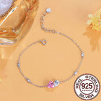 QooLady S925 Sterling Silver Sweet Shiny Pink Cubic Zircon Love Heart Shape Bracelet for Women Wedding Party Fine Jewelry SB036