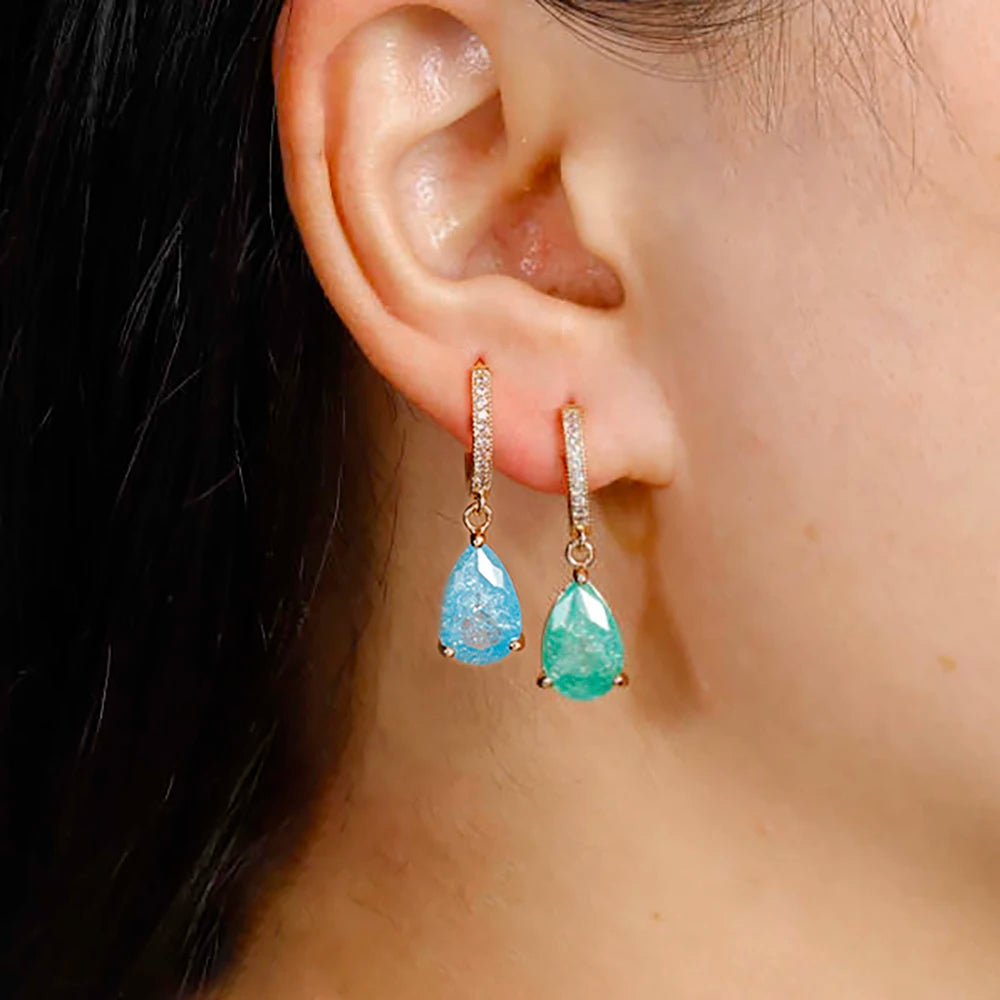 2PCS Simple Stainless Steel Colourful Zirconia Hoop Earrings