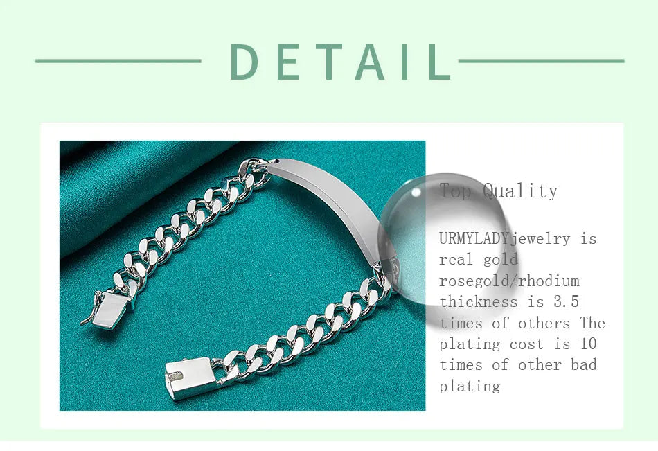 10mm Men's Geometric Chain Bracelet 925 Sterling Silver Noble Fashion Gift